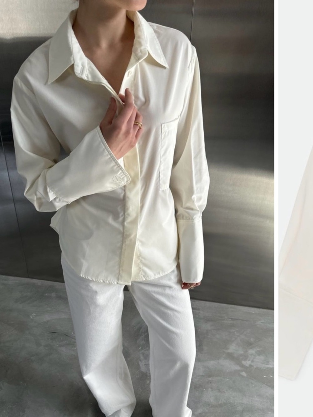 Ivory Fitted Button-Up Cotton Shirt with Tie